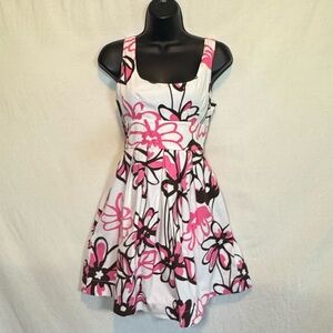 G-71 Java White Pink & Brown Floral Sleeveless Lined Summer‎ Dress Size 9
